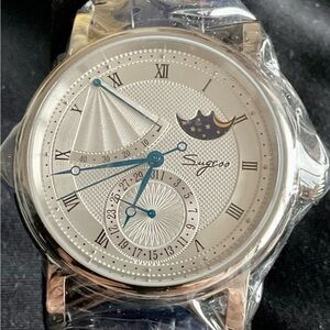 NIB Sugess Automatic MoonPhase Power Reserve Date Watch Complex Guilloche Dial